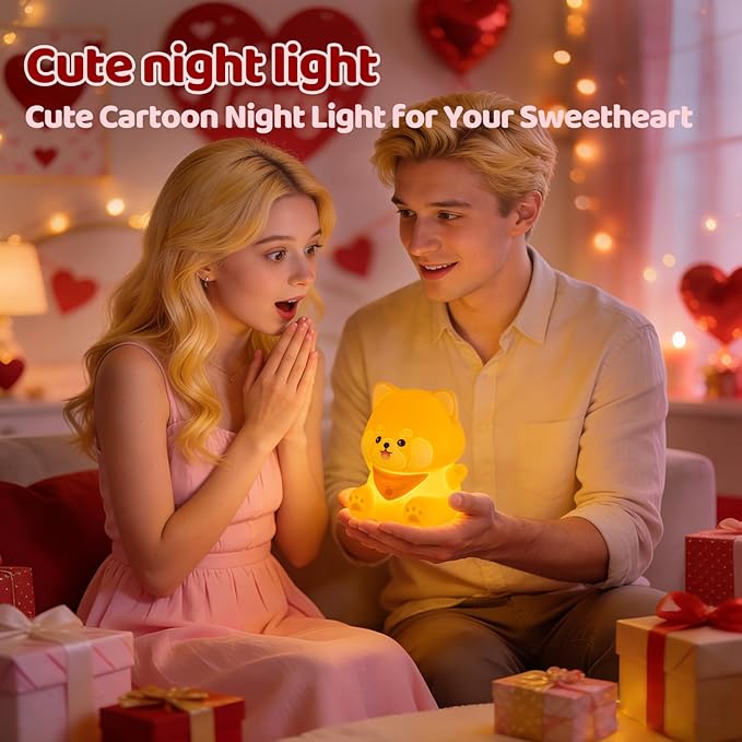 Red Panda Night Light, Squishy Silicone Lamp for Kids - Tap Control 2 Brightness, 50H Battery & Auto Timer, Cute Women Gifts for Boys Girls, Bedside Nursery Desk Decor