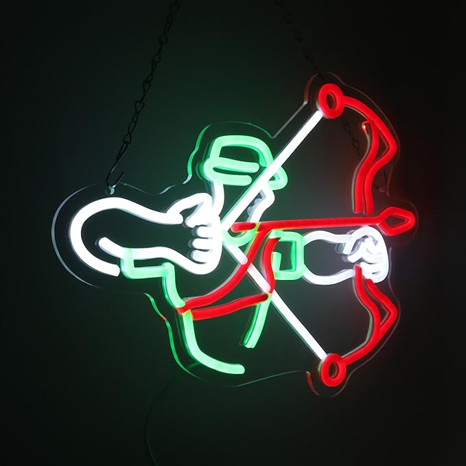 Archery Neon Sign for Sports Fan, Hunting Led Light for Playing Archer Fan, Hunting Decor, Club, Game Room, Wall Decor, Game Sport, Archer Light Up Sign for Man Cave