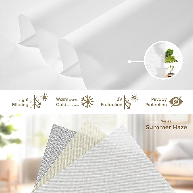 HeyBlinds Motorized Roller Shades, Smart Blinds for Windows, Remote Automatic Window Shades, Electric Shades, Light Filtering, Compatible with Alexa Google Apple Home (Summer Haze-Opaline LF)