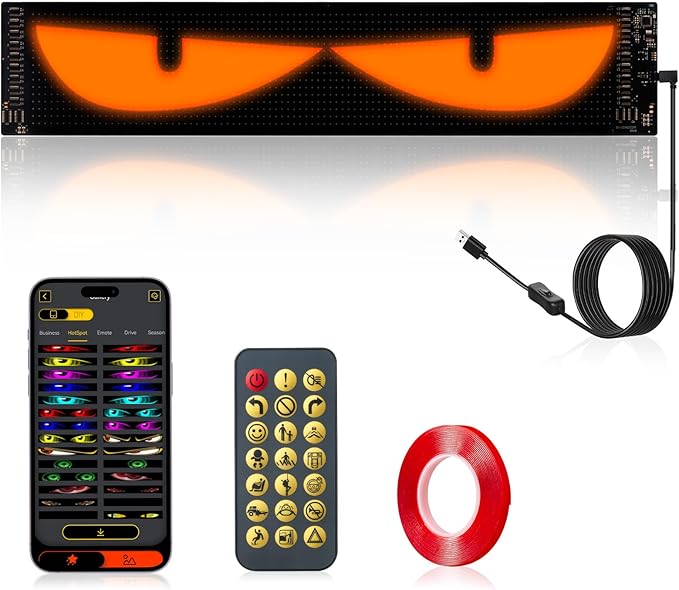 Eye Lights for Car Windshield 1PCS - 23.42x4.72In Programmable Flexible Led Screen with App/Remote Control, USB Powered, IP65 Waterproof, Led Windshield Eyes Suitable for Cars/Trucks/SUVs