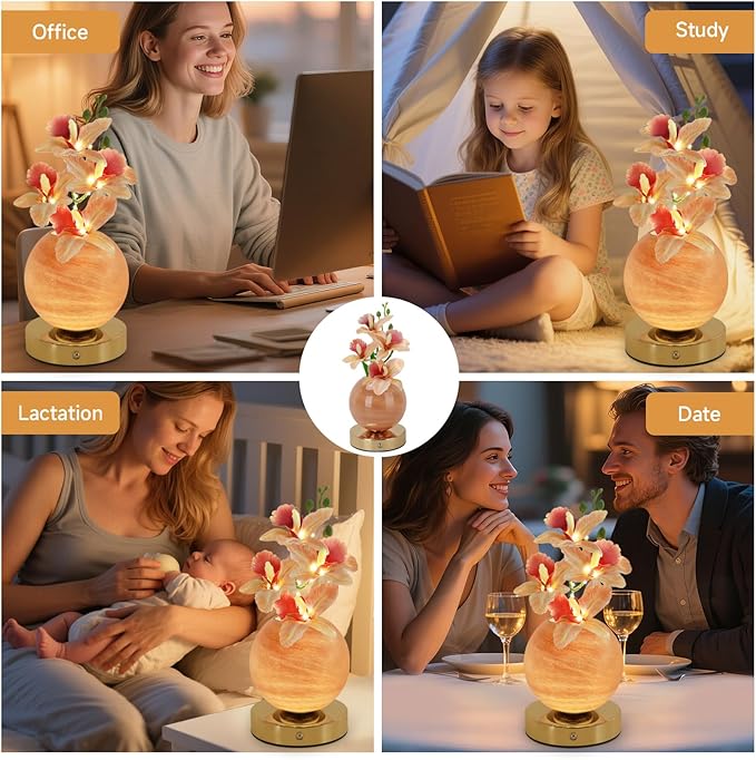 Flower Table Lamp, 3 Colors Orchid Night Light, Cordless Touch Dimming Artificial Flower with Vase Lamp, LED Desktop Decorative Landscape Lights for Festival Party Home Decor (Champagne Orchid)