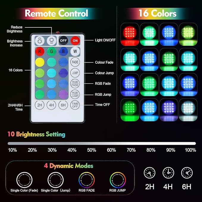 2-in-1 Solar Pool Lights,16 Colors Solar Powered Submersible LED Lights with Remote Control&IP68 Waterproof,Swimming Pool Lights for Above Ground Pools,Inground Pools Underwater,Pond(1 Pack)