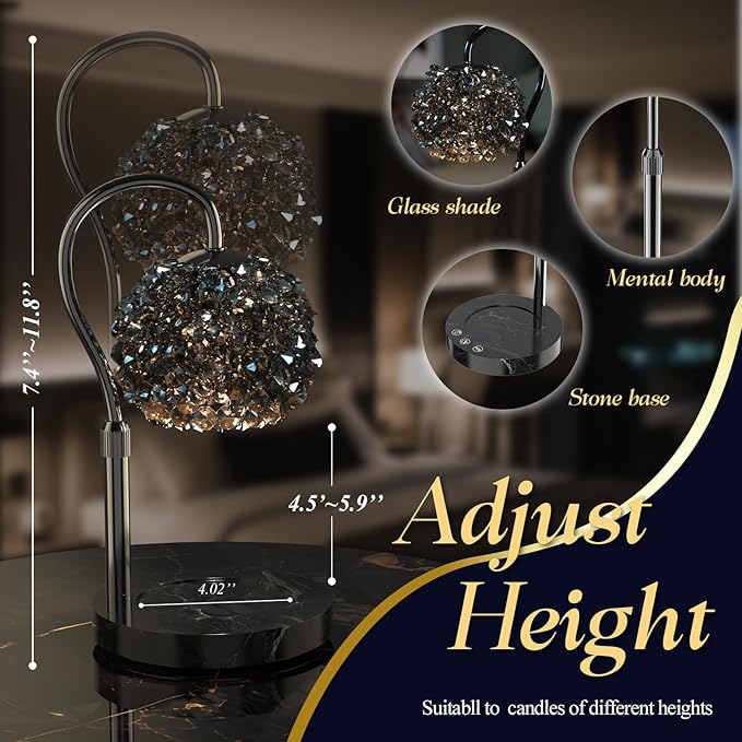 Luxury Candle Warmer Lamp with Crystal Gemstone Shade & Color-Changing Premium Base - Adjustable LED Wax Melt Warmer for Home Decor