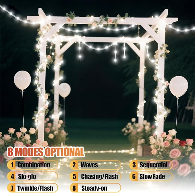 Solar Fairy Lights 33Ft 100 LED Rope Lights for Outside 8 Modes White Fairy Light Solar Outdoor for Patio Fence Party Garden Yard Home Holiday Tree Decoration.