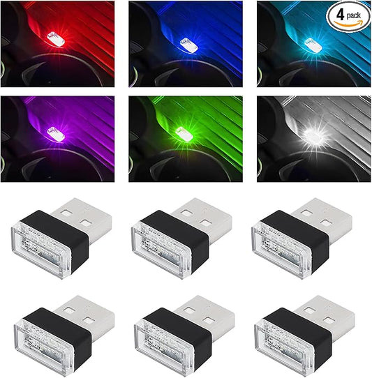 6 PCS USB LED Car Interior Atmosphere Lamp, Portable Plug-in 5V USB Car LED Interior Lighting Night Lamp, Mini USB Ambient Lighting Decor for Home Car Laptop Keyboard