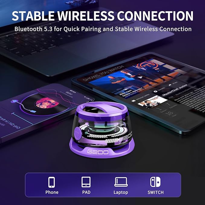 2 Pcs G200 Magnetic Bluetooth Speaker - Multifunctional Portable Mini Speakers with RGB Light, 3D Surround Sound, 7H Playtime, Phone Stand for iPhone Android, Gifts for Teens, Purple