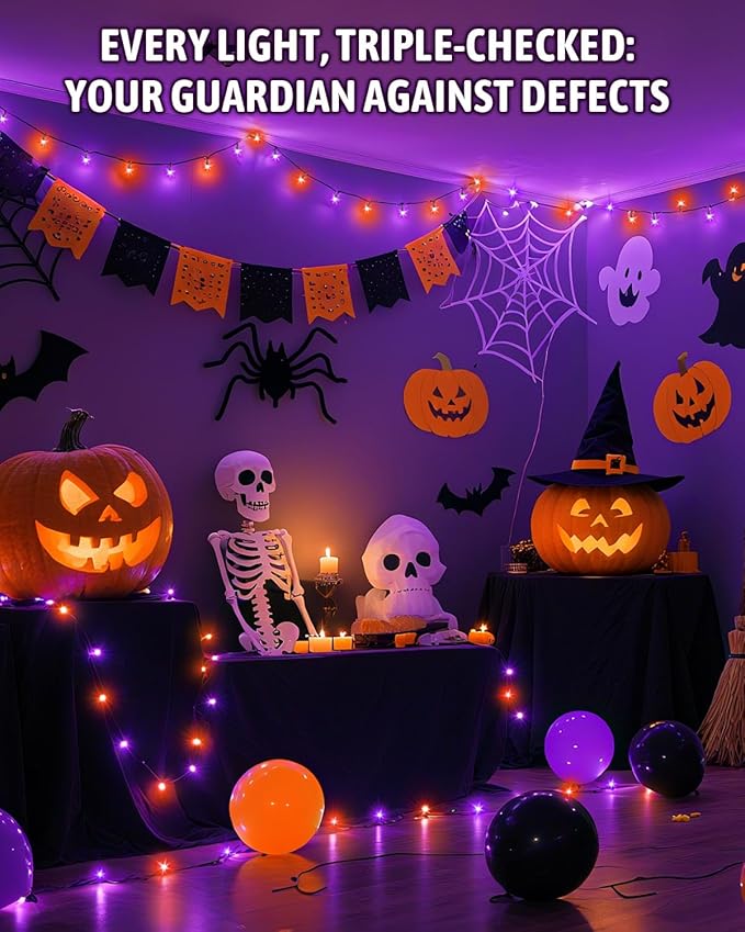 Halloween String Lights Battery Operated, Orange and Purple Fairy Lights with Timer Waterproof 9.8ft 30 LED Halloween Decorations for Outdoor Indoor Patio Party Garden Yard Decor
