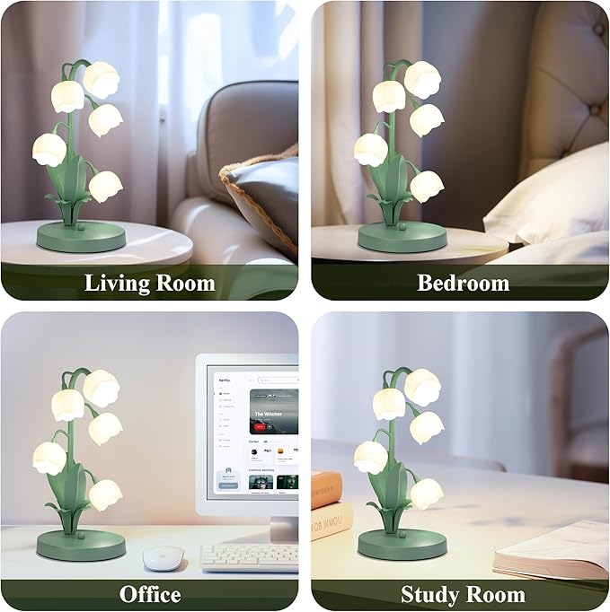 Lily of The Valley Lamp, Green Flower Lamp for Home, 3 Color Adjustable Cute Bedside Night Light for Bedroom Dorm Living Room Office Home Decor (Green)