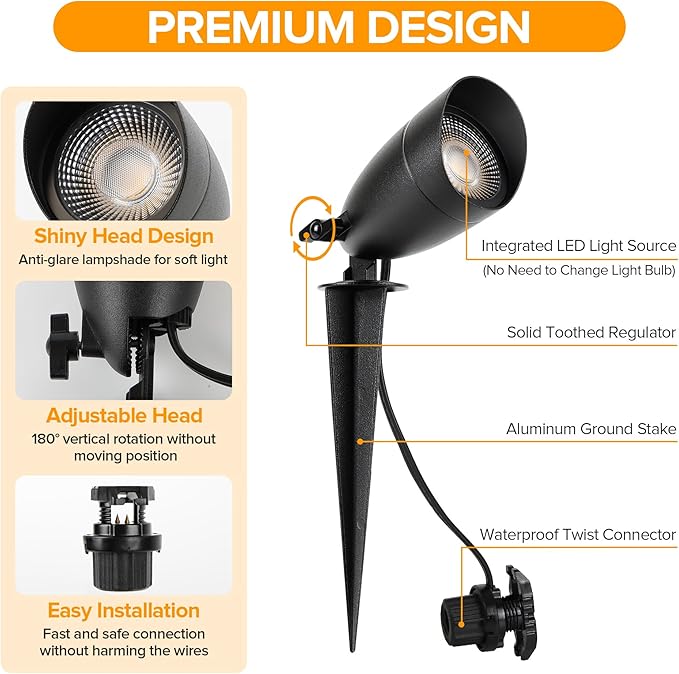 LUTEC 12V Low Voltage Landscape Lighting, Die-cast Aluminum Spot Lights with Connectors, Low Voltage Pathway Lights with Spotlights Waterproof for Tree Garden Yard Pathway, 12 Pack