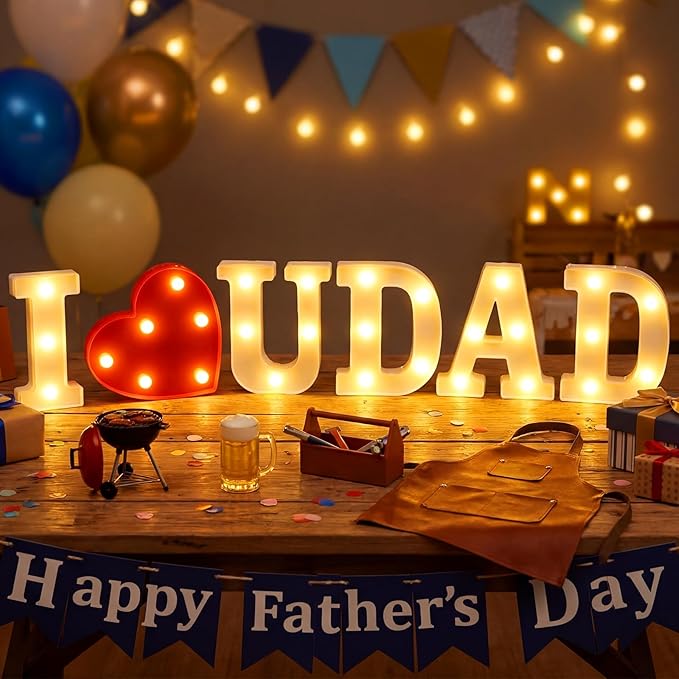 6 Pcs Fathers Day Decorations Love You Dad LED Letter Light Sign Battery Powered Father's Centerpieces Gifts Fathers Day Decorations for Dad from Daughter Son for Home Party