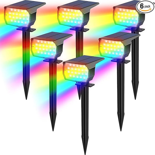 Solar Color Changing Spot Lights Outdoor Waterproof Colored RGB Solar Powered Landscape Lights for Yard 7 Lighting Modes Multicolor Solar Spotlights for Pathway Garden Outside (6 Pack)