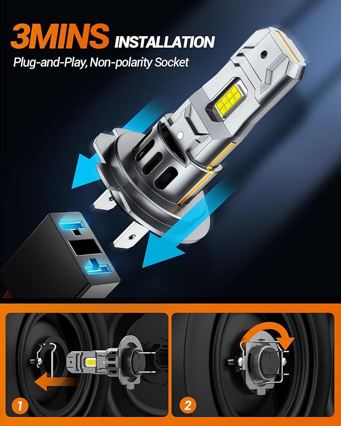 SEALIGHT S2S H7 Light Bulbs Combo, 40,000LM Super Brighter, 6500K Pure White H7 Fog Bulbs, 60K+ Hours Lifespan, 2-Pack for Powersports/ATV Lamps