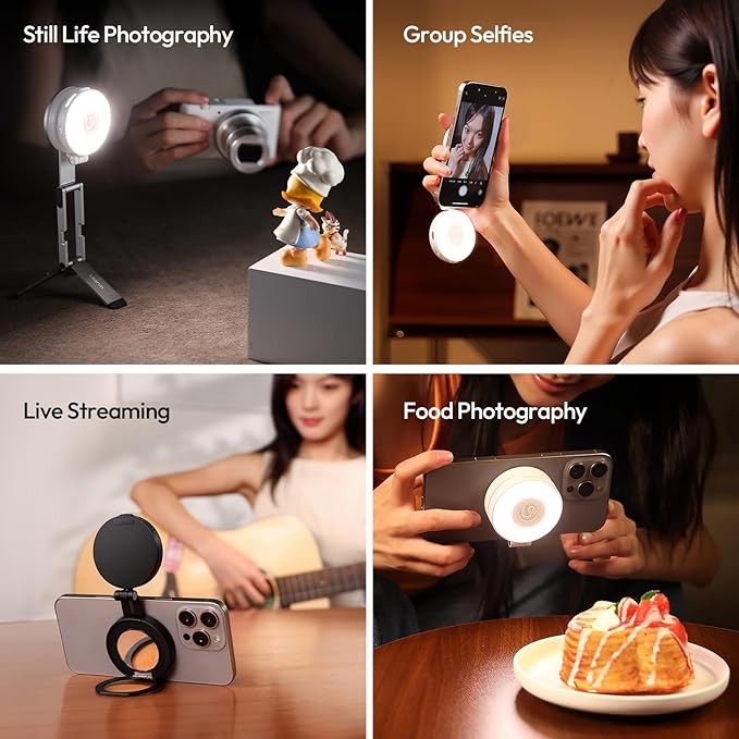 Magnetic Selfie Light, Upgraded ULANZI LM23 360° Phone Ring Light for iPhone Magsafe with Mirror & Stand, LED Phone Fill Lights for Selfies/Video Calls/Conference/Vlogging/Makeup - White