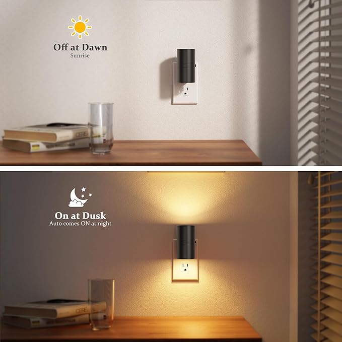 JandCase LED Night Light, Night Lights Plug into Wall with Dusk to Dawn Sensor, 5 Color Temperatures, Rotating Plug, Dimmable Nightlights, Adjustable Brightness for Bedroom Bathroom Hallway, 2 Pack
