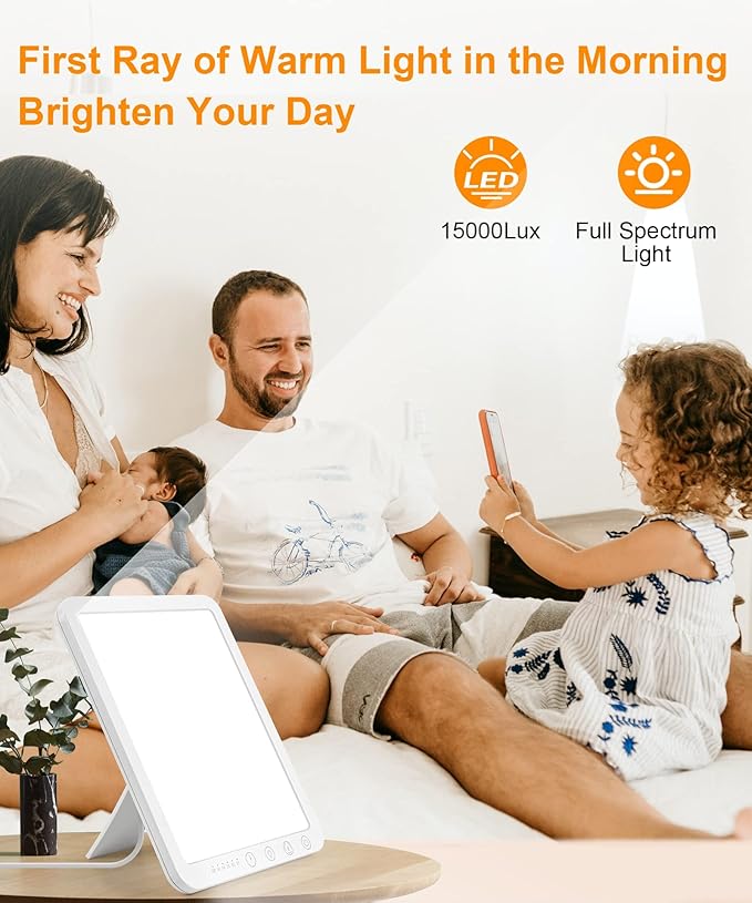 Light Therapy Lamp - 15,000 Lux UV-Free Therapy Light with 3 Color Temperatures and 6 Timer Settings, Touch Control Happy Lamp for Home/Office Use to Lift Mood