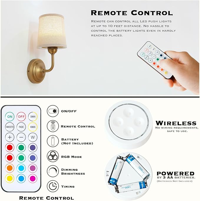 HEQIQEH Vintage Gooseneck Battery Operated Wall Sconce Light Fixture Set of 2 with Remote Control, Flared Funnel Linen Fabric Shade Dimmable Nightstand Lamps for Bedside Bedroom Living Room Lounge