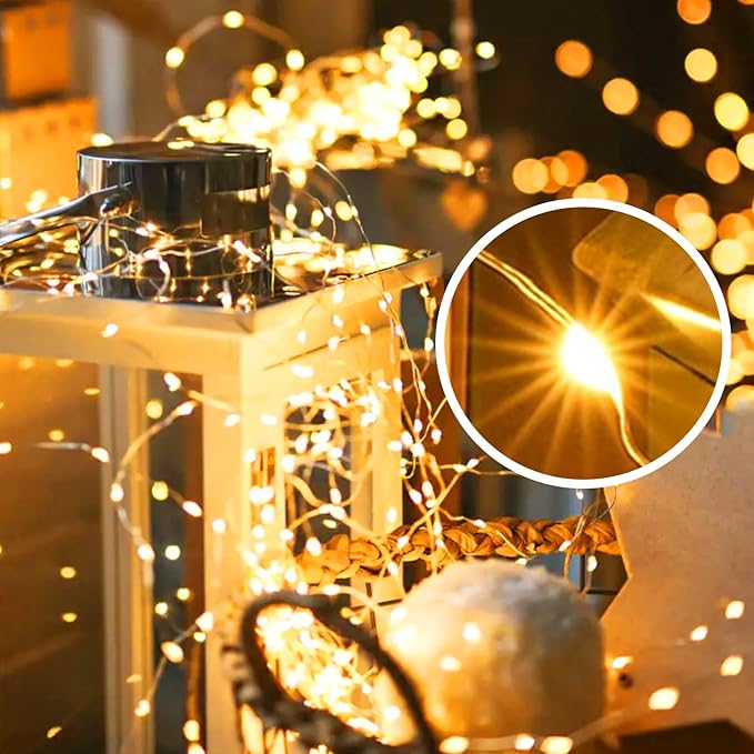 LED Fairy Lights Battery Operated 2 Pack, 16FT 50LED String Lights Silver Wire String Light Waterproof Cuttable Starry Fairy Light for Bedroom Easter Halloween Christmas Decoration (White+Warm)