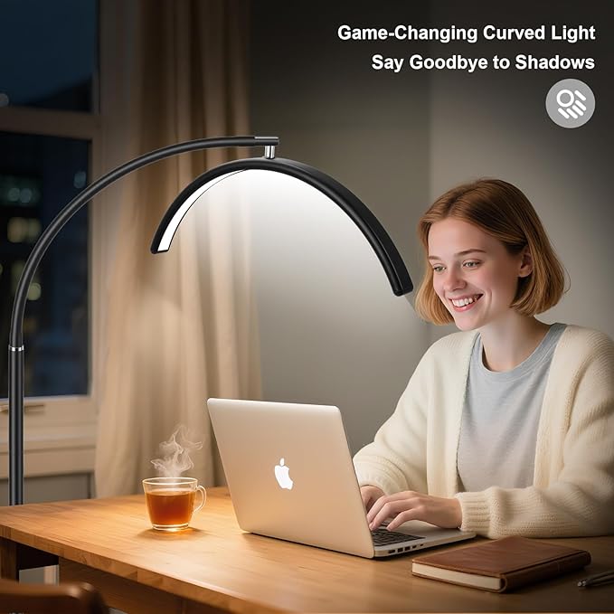 Half Moon Lash Light for Eyelash Extensions & Estheticians, Dimmable LED Lash Lamp with Flexible Gooseneck, Shadow-Free Moon Light for Lash Tech, Tattoo, SPA, Eyelash Lamp (Glossy Black)