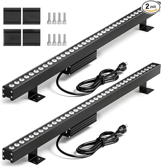 2-Pack 72W led Wall Washer Light, Premium Aluminum Outdoor Wall Washer Light Bar , IP67 Waterproof 120V Outdoor Lighting for Building, Landscape, Commercial Outdoor Decor, 3.2FT 2700K Warm White