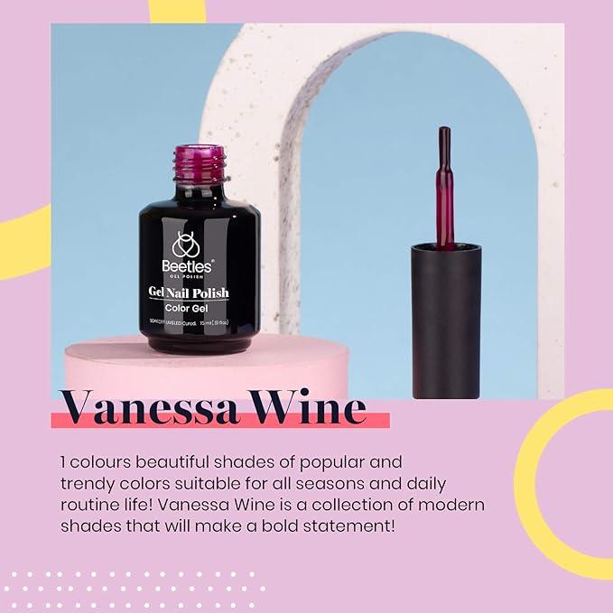 Beetles Wine Red Gel Polish - Vanessa Wine 15ML/0.51Fl Oz, Burgundy Dark Red Gel Nail Polish, Soak Off UV LED Lamp Burgundy Nails Art, Long-Lasting Manicure Salon DIY Home Gifts for Woman