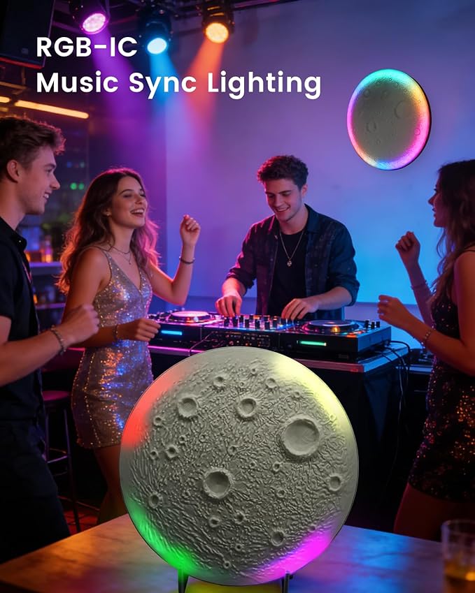 3D Moon Lamp – 3D Printed PLA Floating Moon, APP & Manual Control, RGB Music-Sync, Desktop & Wall-Mountable Night Light for Home, Kids, Party (Moon 11.6inches)