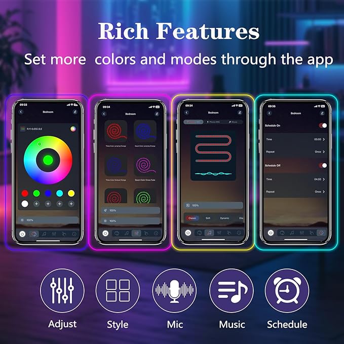 100FT Led Rope Lights,Flexible Neon Light Control with App/Remote,Multiple Modes,IP65 Outdoor Waterproof,Music Sync Strip for Bedroom