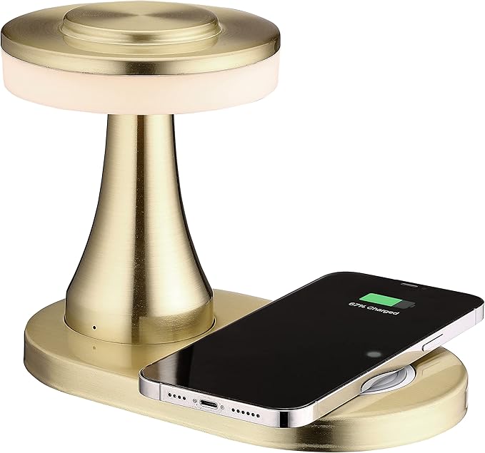 O’Bright - Portable LED Table Lamp with Wireless Charging Pad, Dimmable and Rechargeable Night Lamp, Ambient Light for Patio/Restaurant/Nursery, Bedside Nightstand Lamp, Gold
