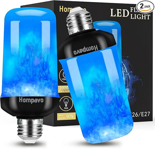 Hompavo 【Upgraded】 LED Flame Light Bulbs, 4 Modes Flickering Light Bulbs with Upside Down Effect, E26 Flame Bulb for Halloween Christmas Party Patio Porch Home Indoor Outdoor Decorations - 2 Blue