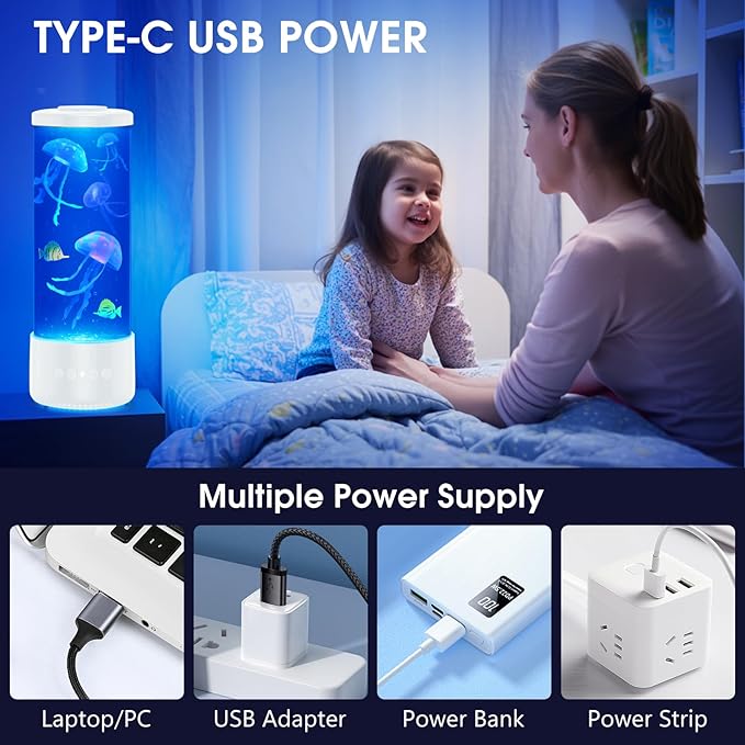 Jellyfish Lamp Bluetooth Speaker,12 White Noise Jelly Fish Table Night Light,10 Color Changing 2 Lighting Modes,Mood Lamp for Home Office Sleep Relaxation,Gifts for Kids Children Adults (white)