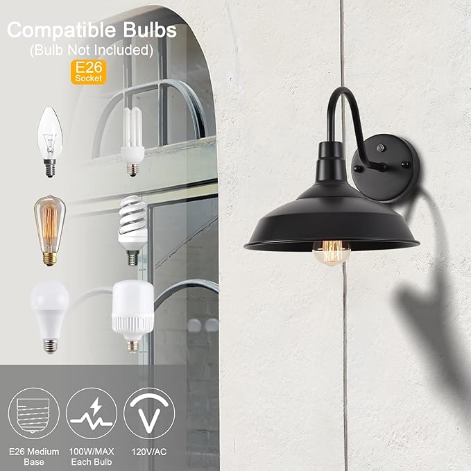 Outdoor Gooseneck Barn Lights with Dusk to Dawn Sensor, 10.6inch Farmhouse Exterior Light Fixture Wall Mount, Industrial Outdoor Wall Sconces Outside for Garage, Porch, Entryway, Patio