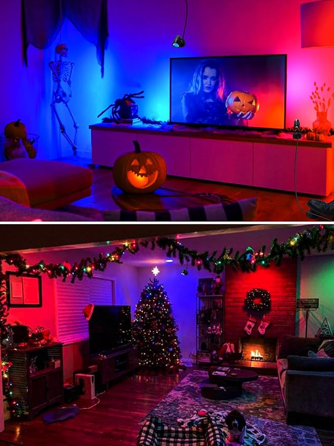 Spot Lights Indoor 3W RGB Uplighting Indoor Spotlight Lamp for Plants 120V Up Lights Christmas Decor US 2-Plug 6 FT Cord with Floor Foot Switch (1 Pack with Base)