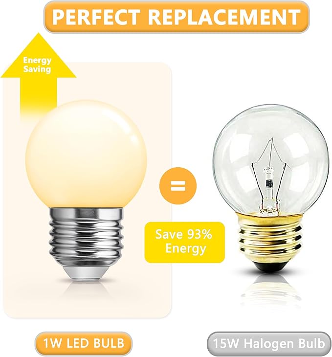 Flaspar Small G14 LED Globe Light Bulb, 1W G45 LED Vanity Bulb 15W Equivalent, Warm White 3000K E26 Base, Colored Light Bulbs for Bathroom Mirror Halloween Christmas Wedding Party Decor, 6 Pack