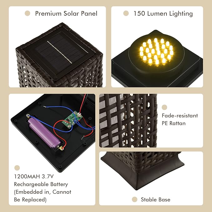 Tangkula 2-Piece Outdoor Solar Powered Floor Lamps, IP65 Waterproof Wicker Floor Lamps with Auto On/Off LED Light, Outdoor Decorative Lanterns for Garden Patio Porch Deck Pathway (Cross-Black)