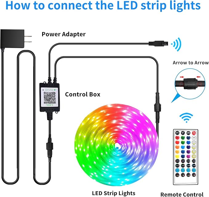 100ft Outdoor LED Strip Lights Waterproof with Remote/APP Control,Music Sync RGB Outdoor Led Rope Lights,Dimmable LED Rope Light for Bedroom Balcony roof Garden Staircase Parties