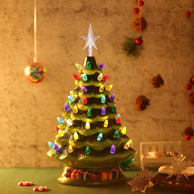Boao 100 Pieces Ceramic Christmas Tree Bulbs and 5 Stars Replacement Plastic Bulbs for Ceramic Christmas Tree Decorations(3.8 mm Diameter,Assorted Color)