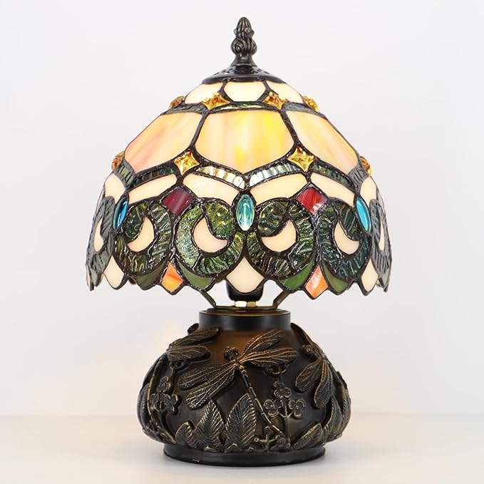Small Tiffany Mushroom Table Lamp,Mini Memory Sympathy Antique lamp 8X11 Inch (Seven Color Baroque)
