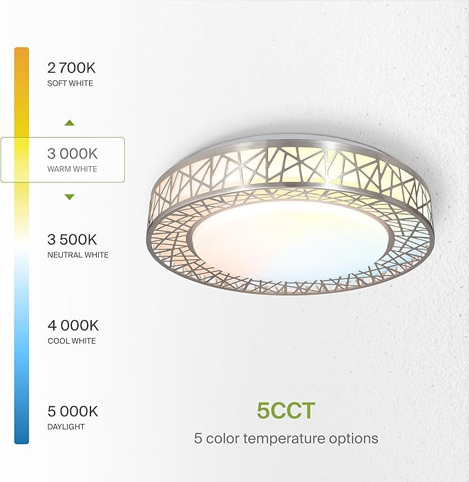 ASD 16 Inch LED Flush Mount Ceiling Light Fixture for Bedroom, 28W 1752LM 5CCT 2700K-5000K, Dimmable Lights, Dining, Living Room, Kitchen Lamps, Modern Home Lighting Fixtures, Nickel, ETL, 4 Pack