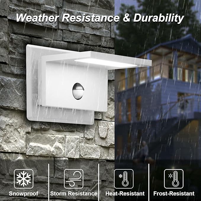 Motion Sensor Outdoor Wall Light White Exterior Light Fixture LED Porch Light Wall Mount Sconce IP54 Waterproof 15in Aluminum Lantern Lamp for House Patio Garage Entryway 10W 680Lm 3000K