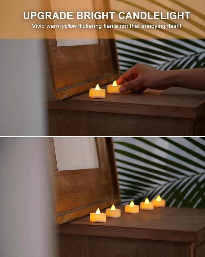 BEICHI Flameless Candles, 24Pack Battery Operated Candle, LED Tea Lights Candles Battery Operated, Flickering Fake Votives for Wedding Halloween Christmas Diwali- Warm Yellow