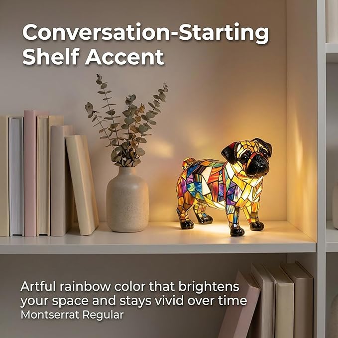 Rainbow Puppy Lamp Stained Glass Dog Night Light 3D Retro Stained Resin Rainbow Pup Lights Charge Powered Table Lamp Puppy Glow Lamps for Home Bedroom Desk (M)