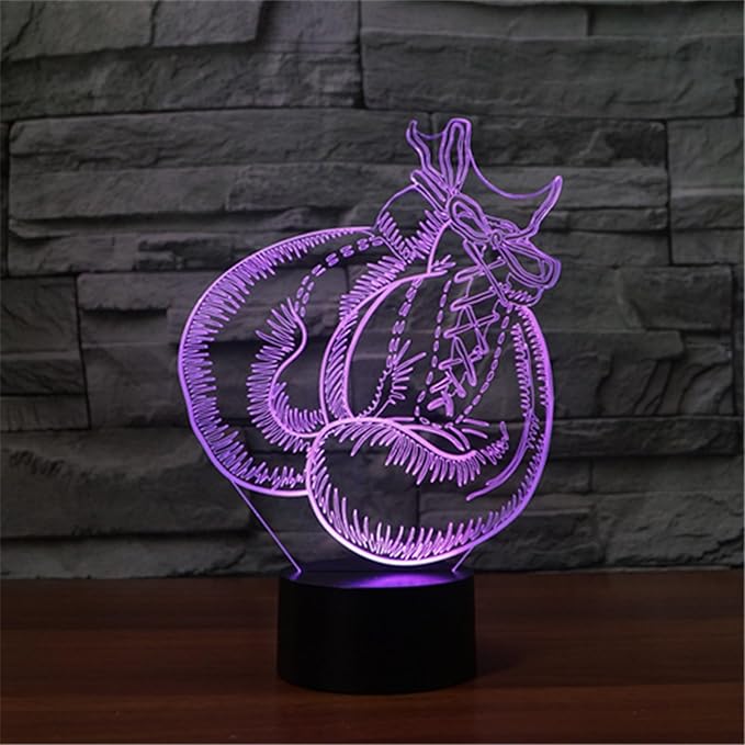Boxing Glove 3D Illusion Night Light Touch Table Desk Lamp with Remote Control 16 Colors Optical USB LED Night Light for Kids Gift Room Decoration