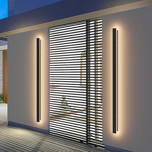 2 Pack 47.2In Long Outdoor LED Wall Lights IP65 Waterproof Black Modern Exterior Light 3000K for Courtyard Patio Porch