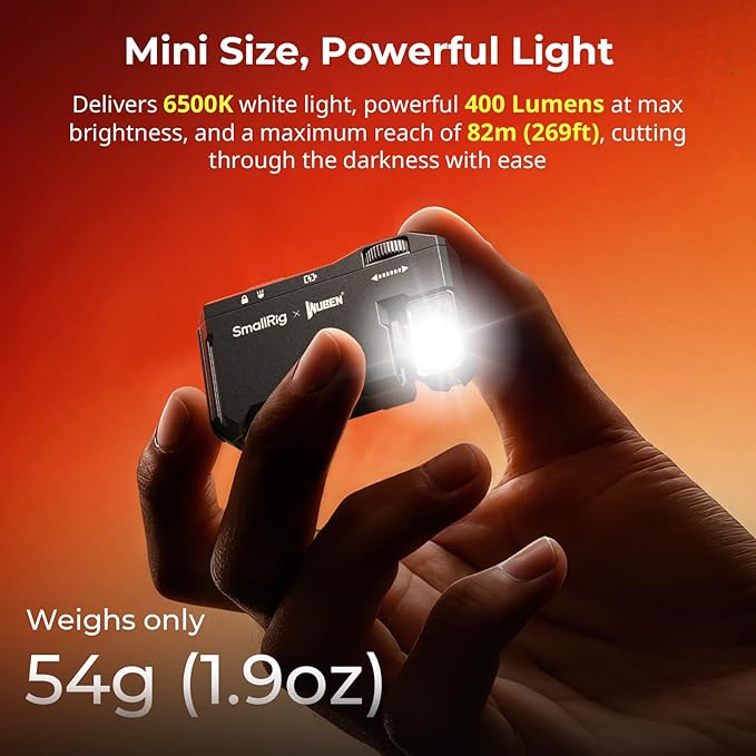 SMALLRIG Rechargeable Mini EDC Flashlight, 400 Lumens Magnetic Pocket-Sized LED Light, IP65 Waterproof, with 1/4”-20 Screw, Diffuser, Everyday Carry Flashlight for Camping, Signaling - 5710