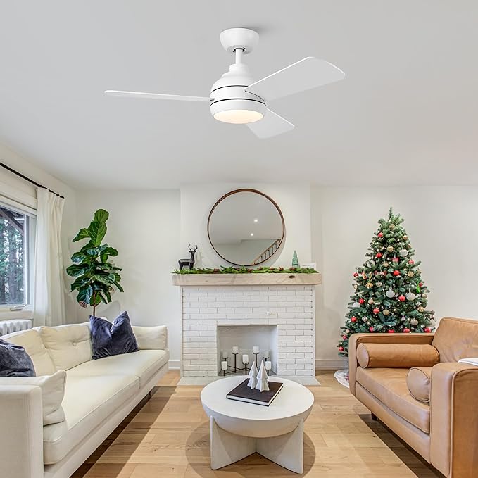 42 Inch Ceiling Fans with Lights and Remote, Modern White Ceiling Fan with Light, DC Reversible, 6 Speeds, 3CCT, Dimmable, 3 blades, Bedroom, Indoor/Outdoor Patios Use