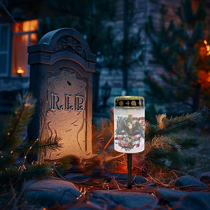 American Cross Eagle Solar Lights for Cemetery Flameless Led Electronic Candles 4th of July Solar Lights for Cemetery Grave Solar Pathway Lights Outdoor
