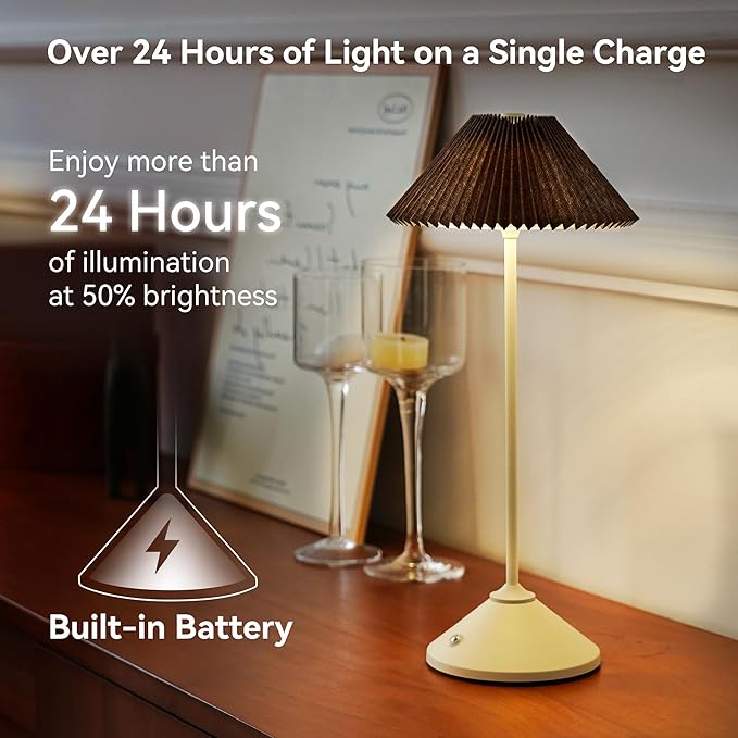 Cordless Rechargeable Touch-Control LED Table Lamp – 3 Adjustable Color Temperatures, Lightweight & Portable, Matte Metallic Finish, Waterproof, Battery Operated for Indoor& Outdoor Use (White&Brown)