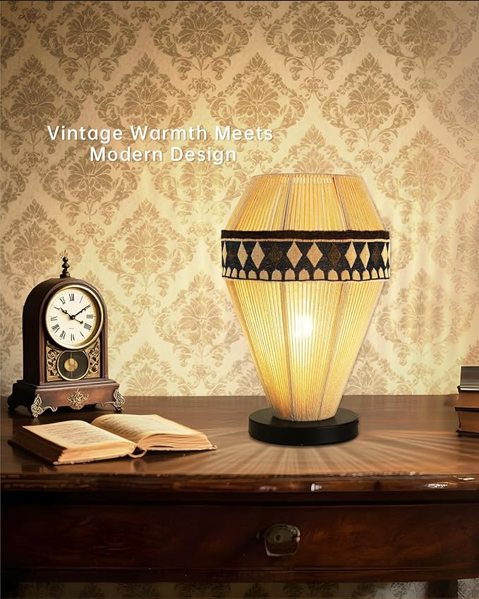 Table Lamps for Living Room - Bedside Lamps for Nightstand, Vintage Night Stand Lamp with Remote Boho Lamp for Bedroom Kids Room Living Room Office