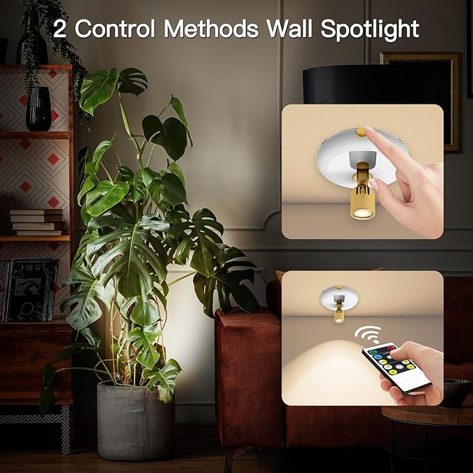 Led Spotlight Battery Powered,Wireless Picture Lighting for Painting Art Display on Wall with Remote, Indoor Uplight for Tree Plants, Dimmable Puck Accent Light for Painting Frame Portrait Gallery