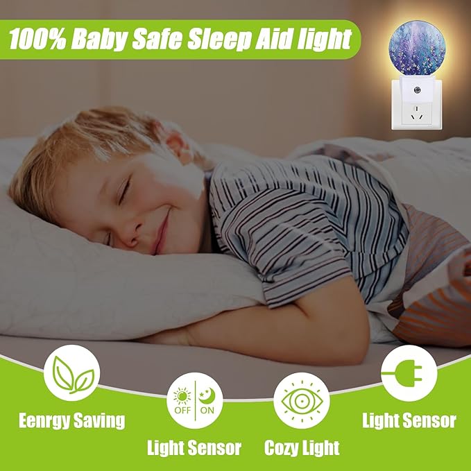 Spring Purple Flower Night Light,Floral Plug-in Night Lights with Dusk-to-Dawn Sensor for Bedroom Bathroom and Living Room Sleep Friendly lamp