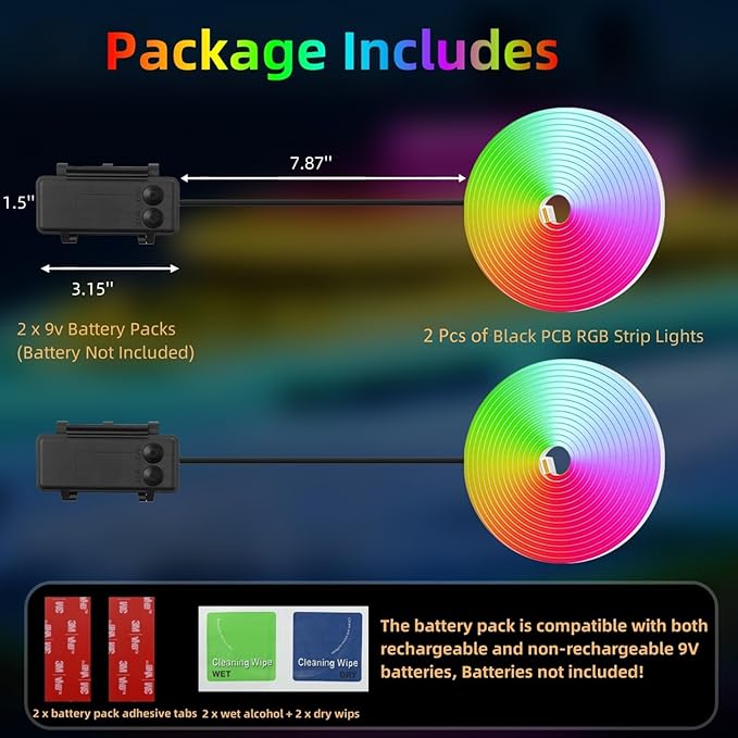 Battery Operated Marine Submersible Boat Lights Strip, 2 Pcs 4FT 9V IP68 RGB Golf Cart Canopy Roof Underglow Lights, Kayak Paddleboard Light, Boat Interior Deck Courtesy Light